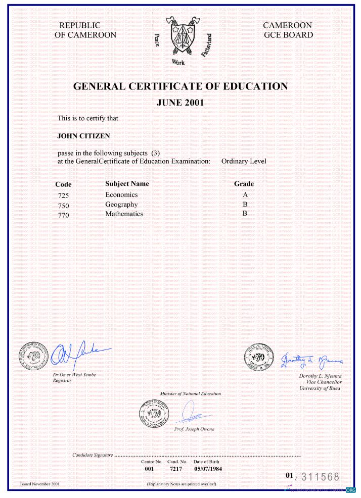 Download Cameroon general certificate of education Photoshop template